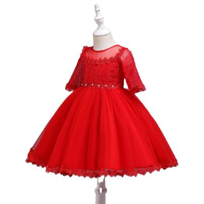 China Breathable European Style Girls Tutu Dress For Wedding Lovely Festival Girl Red Formal Dresses Baby Birthday Dresses For 0-6 Years for sale