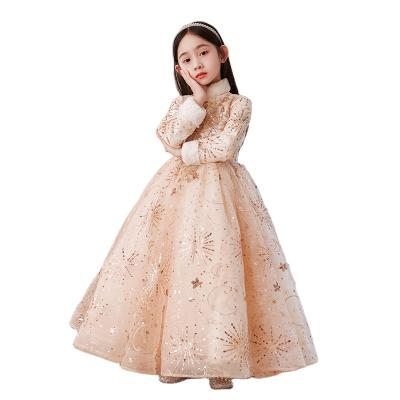 China New Chinese Style Girls Hanfu Spring Breathable Sequin Children's Medium Sleeve Tang Dress Girls' Comfortable Stage Performance Dress for sale