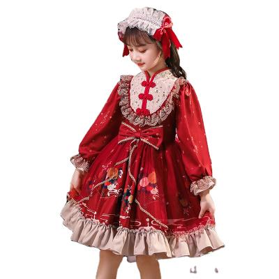 China Lolita Red Children's Stand Collar Long Sleeve Lolita Dress Autumn Korean Princess Children Dress Up Dress Piano Wholesale for sale