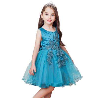 China Fashion Princess Evening Dress Breathable Green Flower Girl Dresses For Kids Children Fluffy Dress Up Dress For 6 Years for sale