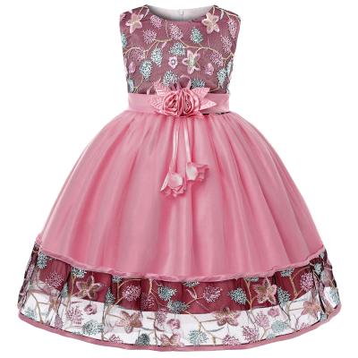 China European and American breathable embroidery princess dress girl even lace girl's mesh dress 2 to 9 years for sale