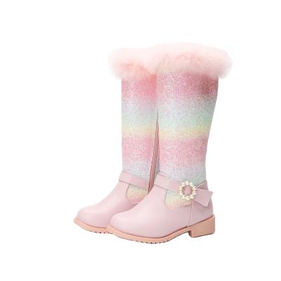 China Deodorization Rainbow Girls Princess Boots Autumn And Winter Kids Plus Velvet Snow Boots Little Girls Dress Warm Boots for sale