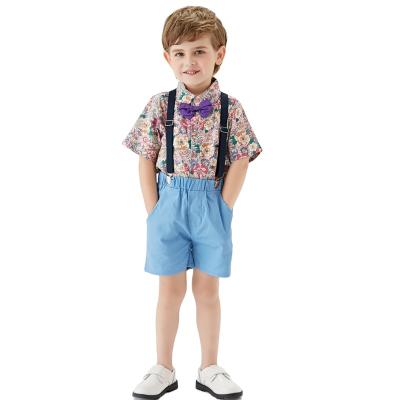 China European and American children's fashion boy's two-piece printed T-shirt + casual suits summer gentleman's baby suit for sale