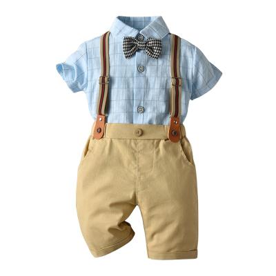 China Baby Boy Formal Clothes T-shirt+Strap+Pants Summer Suit Children Boy Party Casual Clothes for sale