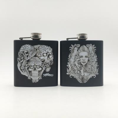 China Cheap gift price matte black paint factory OEM 6oz stainless steel hip flask for sale