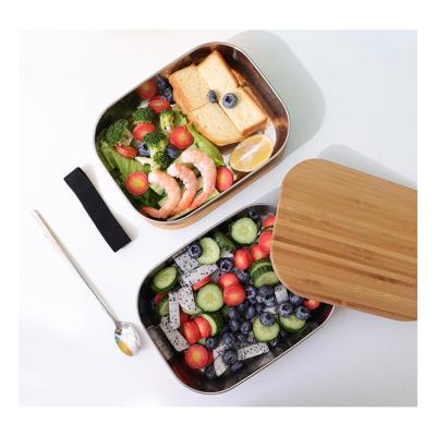 China Steamable Customized Design Bamboo Lid Stainless Steel Eco Friendly Food Bowl for sale