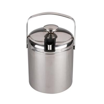 China Durable Portable Double Wall Stainless Steel Wine Cooler Ice Bucket With Lid And Tongs for sale