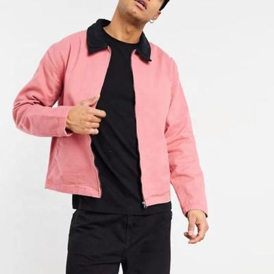 China QUICK DRY Custom Jacket in Pink with Black Corduroy Collar Canvas Jacket Men for sale