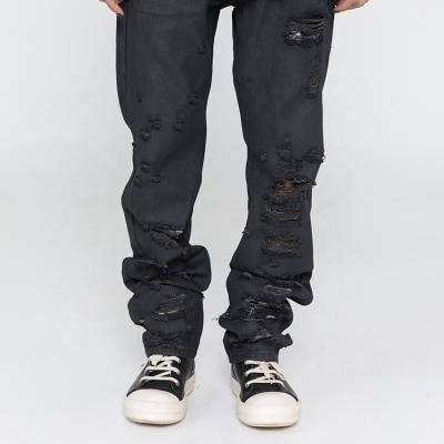 China New summer hip hop fashion street straight denim maker washed black distressed men's denim pants for sale