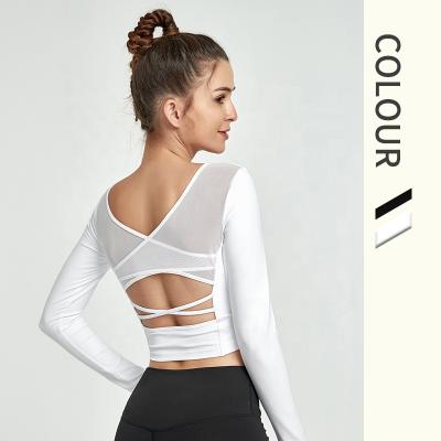 China High Quality Breathable Sports Woman Clothes Women Gym Long Sleeve Crop Tops Backless for sale