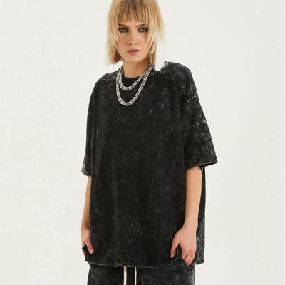 China Vintage Stone Washed Anti-Wrinkle OEM Streetwear Women Oversized Half Sleeve T-Shirts for sale