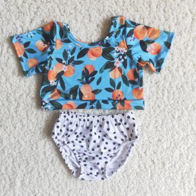 China Summer new arrival summer sweet fruit print swimsuit beach outfit girl clothes short sleeve set cute baby clothes for sale