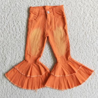 China Vintage RTS Denim Bell Bottom MOQ Flared Girl Does Not Sell Latest Kids Jeans Fashionable Orange Wholesale Denim Pants for sale