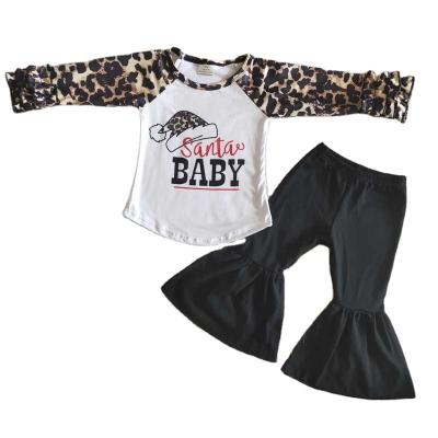 China 2021 Girls Christmas BABY Leopard Hat Casual Black Pants Black Flared Pants Girls Boutique Outfits for sale