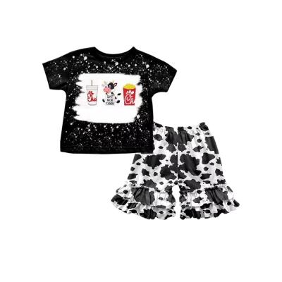 China Sweet Babies Summer Clothing Kid Baby Clothes Short Sleeve Cow Shorts Outfits Set 2Pcs for sale