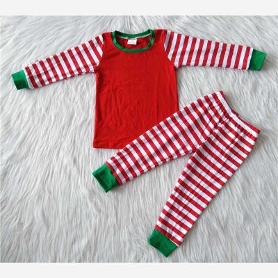 China Breathable Baby Clothes Boy Red Striped Long Sleeve Pajamas Winter Boutique Set Kids Wear for sale