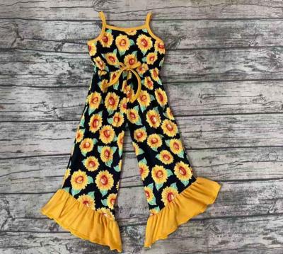 China 2021 summer kids QUICK DRY girl with suspenders overalls sunflower print style ready to ship for sale