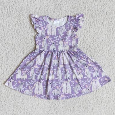 China Breathable RTS No MOQ Easter Dress Cartoon Purple Rabbits Print Floating Sheath Summer Girls Dresses Baby Clothing for sale