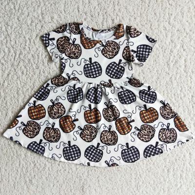 China Breathable Short Sleeve Pumpkin Print Twirl Dresses Toddler Girl Clothes Kids Wear Girls Dress for sale