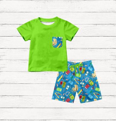 China 2021 Light Green Shirt Summer Baby Casual Custom Kids Spring Clothing Stationery Design Boys Pants Back To School Toddler Boy Clothes for sale