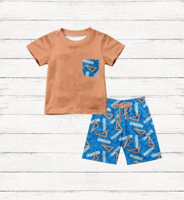 China Brown Baby Casual Clothing Kids Tee With Pocket Back To School Set Rules Design Boy Pants Summer Vacation Boy Clothes 2021 for sale