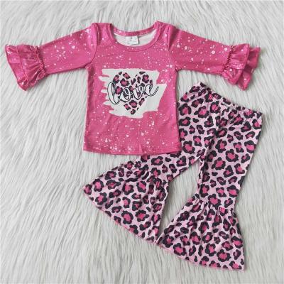 China Breathable Girl Pink Clothes Valentine's Day Leopard Long Sleeve Outfit Boutique Fashion for sale