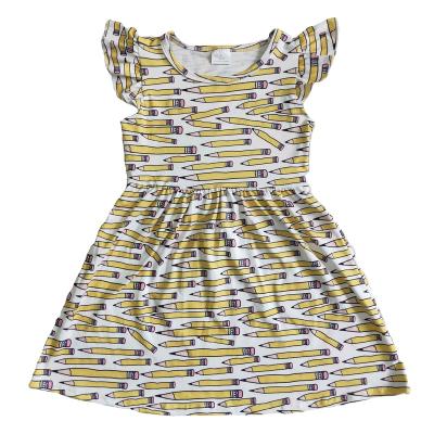 China Girl Floating Sleeve Dress Breathable Baby Back To School Pencil Print Dress for sale