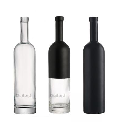 China 750Ml Round Wine Sliding Clear Liquor Gin Matte Black Glass Bottle With Cork Shoulder Vodka Stopper for sale