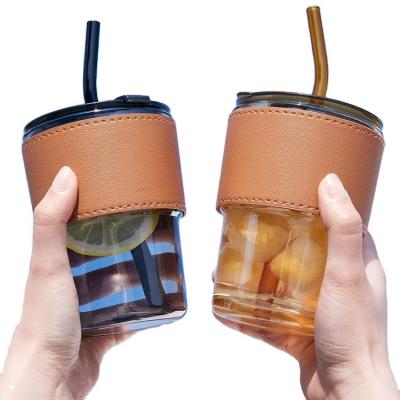 China Sustainable Factory Produced 15oz 450ml Reusable Custom Water Espresso Coffee Bubble Tea Glass Cups With Lids And Straws for sale