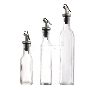 China 5oz 8oz 17oz Glass Olive Oil Dispenser Bottles 500ml Clear Vinegar Recyclable Condiment Set with Pourers and Funnel for Kitchen for sale