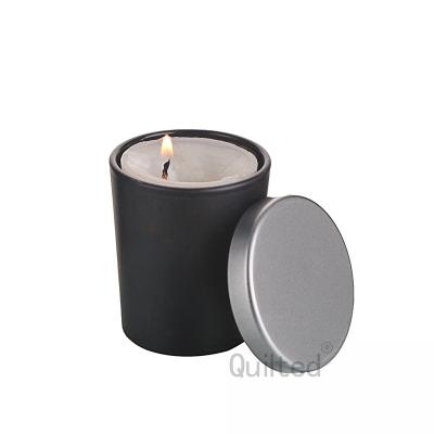 China Religious Activities Wholesale Luxury Custom Empty Candle Holder Matte Black Metal Frosted Glass Candle Jars With Lids for sale