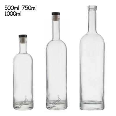 China Extra White Empty Wine Flint 750Ml Vodka Sprits Matte Glass Black Liquor Bottles With Screw Cork Stopper for sale