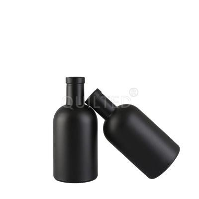 China Empty Beverage 200ml Small Matte Frosted Mini Black Wine Glass Bottle Vodka Juniper Liquor Bottles for sale