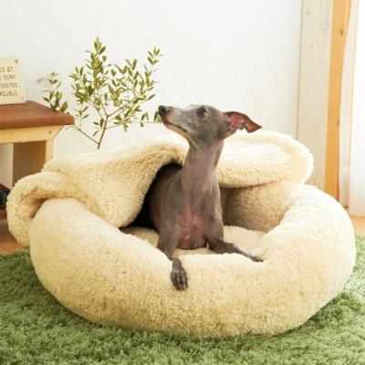 China Viable Cheap Reusable Pet Urine Customized Removable Cover Cat Round Plush Calming Sofa Accessories Luxury Folding Pet Bed With Cover for sale