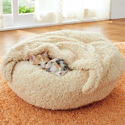 China XXl Design Customized Logo Customized House Bed Long Faux Fur Self Heating Bunk Accessories Luxury Dog Cat Pet Bed Luxury Half-encolosed for sale