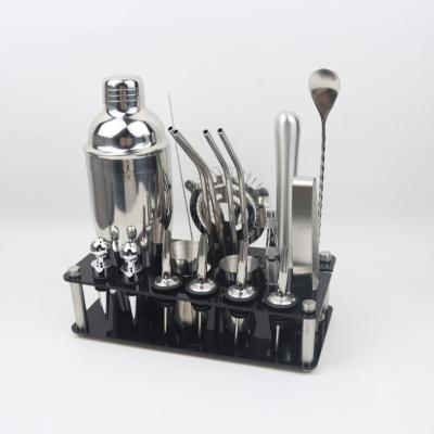 China Factory Production Minimalist Stainless Steel Cocktail Shakes Cocktail Shaker Winking Set Bar Kit Shaker Set Custom With Acrylic Stand for sale