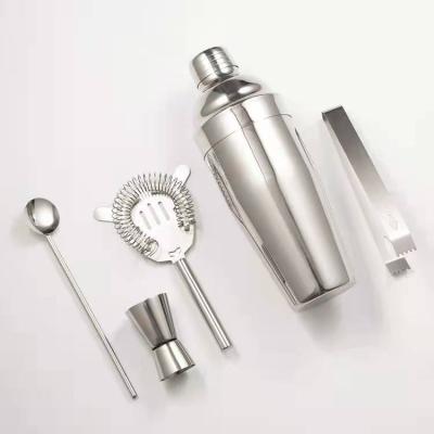 China Main Hot Viable Amazon Steel Straws Shaker Cup Bar Kit Cocktail Shaker Set Stainless 5 Piece Bartender Tool Steel Cheap Strainer for sale