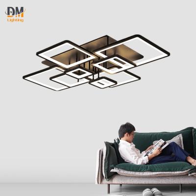 China Surface Mounted Wholesale Price 2021 New Large Nordic Square Surface Mounted Modern Ceiling Led 8 Head Light Black Living Room Decor for sale