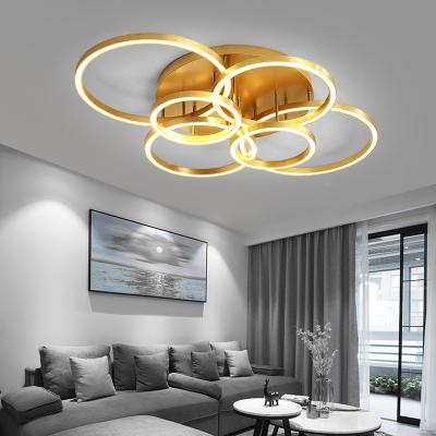 China Surface Mounted 6 Ring Luxury Gold Acrylic Chandelier LED Ceiling Light à venda