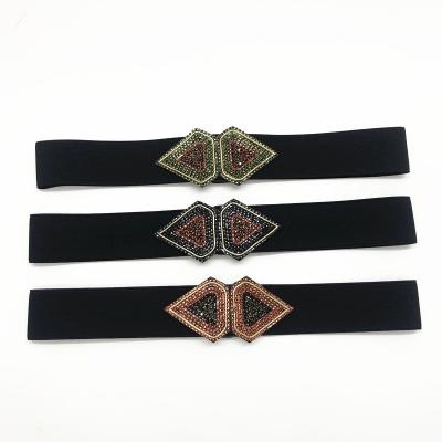 China Garment Accessories Fashion Women Belt Elastic Ladies Fashion Double Round Buckle Elastic Dress Wide Waistband for sale