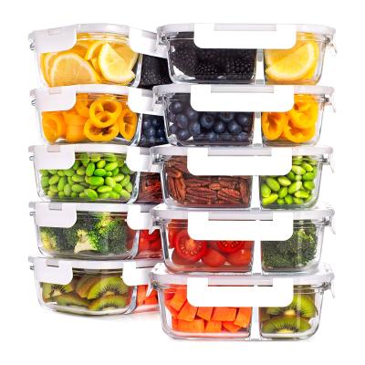 China Amazon Hot Seller 2021 Lock Divider Microwavable Food Container Set Glass Storage for sale