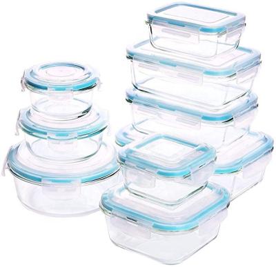 China High Borosilicate Glass 18 PCs Meal Set Microwavable Prep Container Kitchen Storage for sale