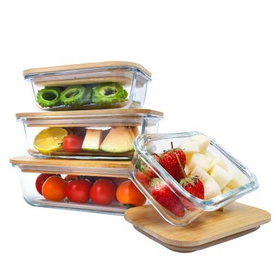 China Factory direct Microwavable glass food container with bamboo lid for wholesales for sale