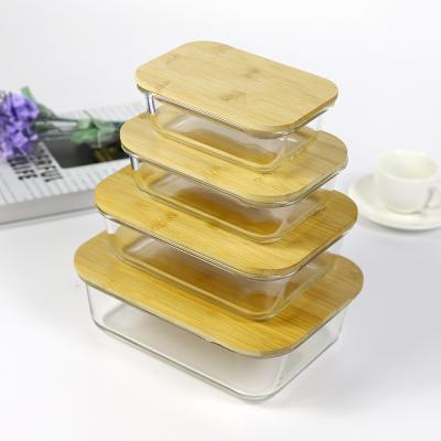 China Microwavable bamboo glass lids food container food packaging storage tiffin box for sale