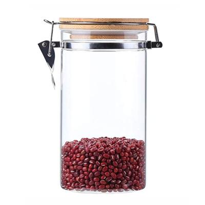 China Airtight Borosilicate Glass Storage Jar With Hinged Lid Seal Glass Jar for sale