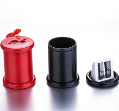 China Plastic + Metal Two Holes High Quality Textured Thick Plastic Pencil Sharpener With Reservoir for sale