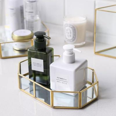 China Metal + Glass Mirror New Makeup Metal Palette Modern Rolling Glass Mirror Tray Vanity Trays for sale