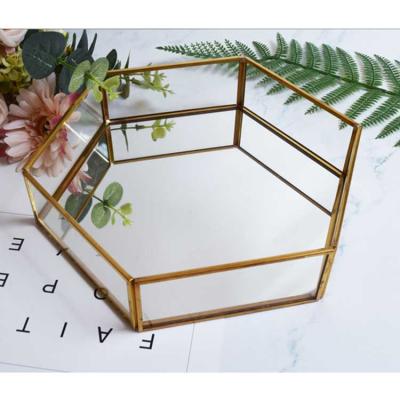 China Hot Sale Gold Mirror Metal + Glass Home Decor Metal Silver Pallet Mirror Tray Vanity Trays for sale