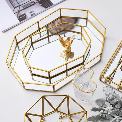 China Metal + Glass Mirror Selling Decor Metal Pallet Glass Decorative Silver Mirror Tray Vanity Trays for sale