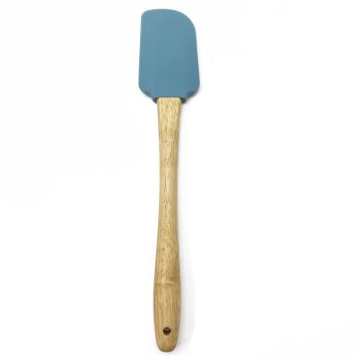 China New Sustainable Kitchen Premium High Temperature Wooden Handle Blue Silicone Spatula for sale